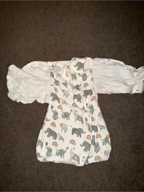 Unbranded White Baby Swaddle Gown with Gray Elephant Print